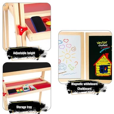 Adjustable Wooden Easel for Kids, Foldable Standing Art Easel for 3, 4, 5, 6, 7, 8 Years Old with Accessories, Drawing Painting Gifts for Boys & Girls Toddlers, Great Presents for Birthday - Image 3
