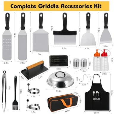 Griddle Accessories Kit, 27PCS Flat Top Grill Accessories for Blackstone and Camp Chef, Professional Grill Spatula Set with Burger Press, Basting Cover, Tongs for Outdoor BBQ… - Image 2