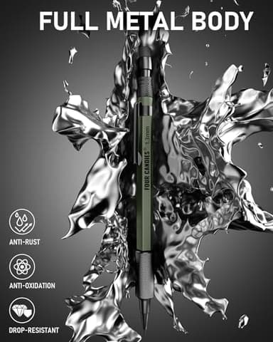 Four Candies 1.3mm Mechanical Pencil Set with 72 Lead Refill, 3PCS Metal Weatherproof Body Heavy Duty Carpenter Pencil, 3 Eraser, 16 Eraser Refill, for Outdoor Woodworking Drafting Marking with Case - Image 3