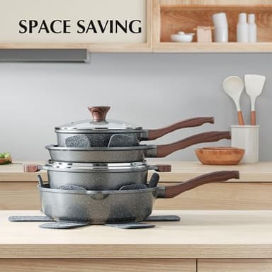 SENSARTE Nonstick Cookware Set 13-Piece, Non Stick Pots and Pans Set with Swiss Granite Coating, Healthy Kitchen Cooking Set, Stay-Cool Handles, PFOA Free - Image 2