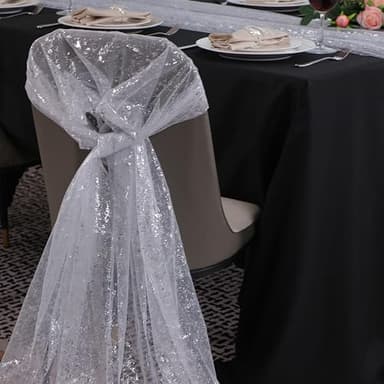 Snowkingdom 6 Pcs 10 FT Silver White Cheesecloth Table Runner Sheer Chiffon Gauze Runner, Sequin Glitter Silver Table Decoration Centerpieces for Wedding Birthday Christmas Bridal Baby Shower - Image 7