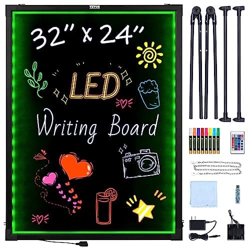 VEVOR 32"x24" LED Message Writing Board, Menu Sign Boards, Illuminated Erasable Lighted Chalkboard, Neon Effect Drawing Panel with 8 Fluorescent Chalk Markers and Remote Control - Image 1