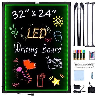 VEVOR 32"x24" LED Message Writing Board, Menu Sign Boards, Illuminated Erasable Lighted Chalkboard, Neon Effect Drawing Panel with 8 Fluorescent Chalk Markers and Remote Control - Image 1