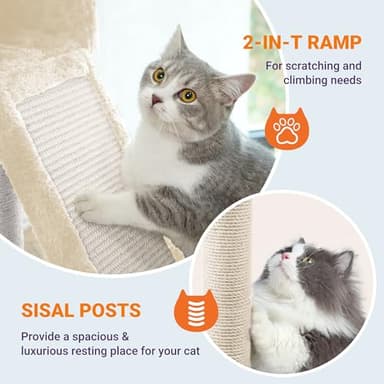 Allewie 81 Inches Tall Cat Tree/Multi-Level Large Climbing Tree House and Towers for Big Feline/Condo and Hammock/Scratching Post/Wide Base/Beige - Image 5