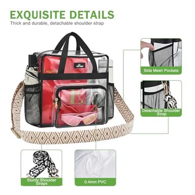 MAY TREE Clear Bag for Stadium Events, 12x6x12 Clear Tote Bag with Removable Strap, Transparent Bag for Concert Sports Festival, Beige Cube-Strap - Image 4