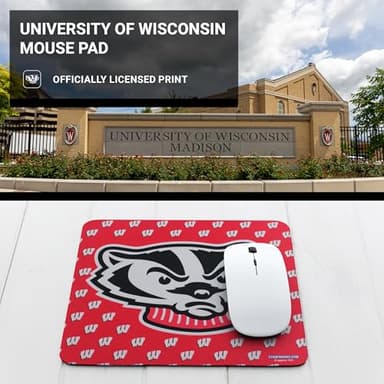 University of Wisconsin Madison Mouse Pad, Badgers Collegiate Team Gear, W Badgers on Red - Image 2