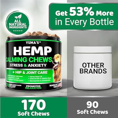 Hemp Calming Chews for Dogs - Advanced Dog Calming Chews - 170 Treats - Anxiety Relief Treats - Hemp Oil - Separation Aid, Stress, Hip and Joint Supplement for Canine Health Support - Beef Flavor - Image 5