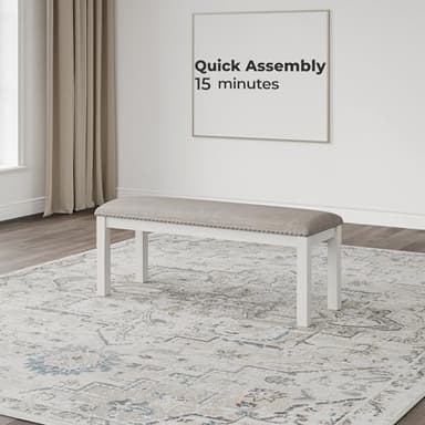 Signature Design by Ashley Robbinsdale Large Upholstered 48" W Dining Bench, Light Gray & White - Image 12
