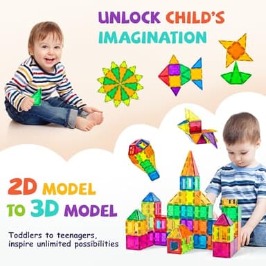 cossy 120Pcs Magnetic Tiles Magnetic 3D Building Blocks Set Educational Construction Toys for 3+ Year Kids with Stronger Magnets, Educational Toys, Recreational, Conventional - Image 3