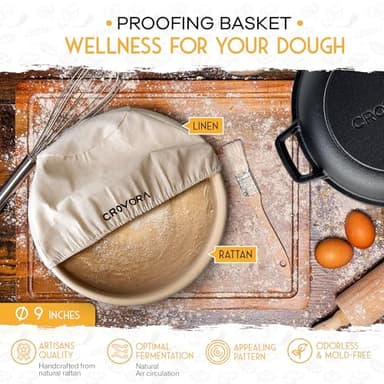 Crovora Pre-Seasoned Cast Iron Dutch Oven for Bread Baking with Skillet Lid - Incl. Sourdough Bread Baking Supplies like Banneton Bread Proofing Basket, 5QT Cast Iron Bread Pan, Bread Oven - Image 4