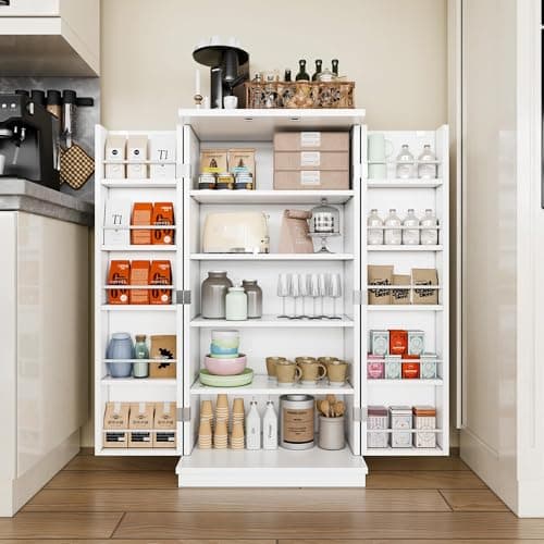 Shintenchi Kitchen Pantry Cabinet,5 - Layer Storage Cupboard with Adjustable Shelves for Organizing and Storing Food Items,47'' Versatile Buffet Sideboard for Kitchen, Bathroom and Laundry,White - Image 1