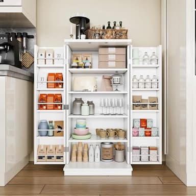 Shintenchi Kitchen Pantry Cabinet,5 - Layer Storage Cupboard with Adjustable Shelves for Organizing and Storing Food Items,47'' Versatile Buffet Sideboard for Kitchen, Bathroom and Laundry,White - Image 1