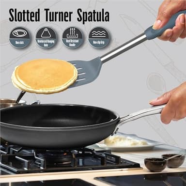 NAMAPRODX Silicone Spatulas set for kitchen use : Heat Resistant Turner & Slotted Silicone Spatula for Cooking, Non Toxic Kitchen Utensils, Ideal kitchen spatula turner for Eggs & Pancakes (Gray) - Image 3