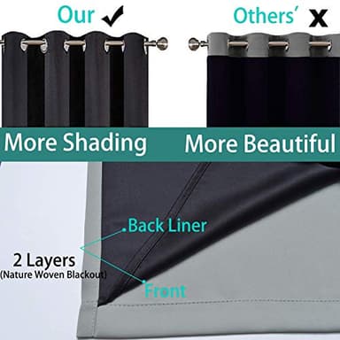 Yakamok 100% Blackout Curtains 84 Inches Long, 2 Thick Layers Heat and Full Light Blocking Soft Thermal Insulated Drapes for Bedroom(52" Wide Each Panel, Grey, 2 Panels) - Image 6