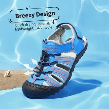 DREAM PAIRS Boys Girls Summer Outdoor Athletic Sport Sandals Hiking Beach Casual Closed Toe Adjustable Multicolor for Toddler/Little/Big Kids,Size 1 Little Kid,Blue/Grey/Red,171111-K - Image 3