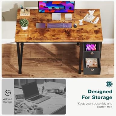 SMUG Computer Desk with Storage Drawers, Small Office Desk Modern Simple Study Writing Table for Home Bedroom, Spacious 40X24 Desktop with 2-Tier Drawer, Rust - Image 3