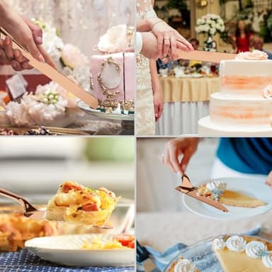 Wedding Cake Knife and Server Set, Integral Stainless Steel Longer Cake Cutter and Wider Pie Spatula, Elegant Cake Cutting Serving Set for Party Birthday Christmas Bridal Shower Set of 2, Rose Gold - Image 7