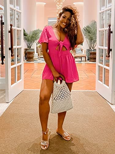 Aoysky Womens Summer Short Rompers Sexy Cute Loose Tie Front Jumpsuit Casual V Neck Wide Leg Beach Overalls - Image 5