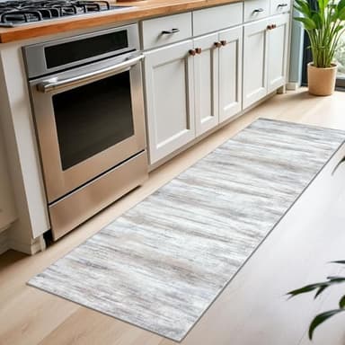 KOZYFLY Modern Abstract Kitchen Runner Rug, 2x6 Washable Rug Runner Non-Slip Soft Striped Hallway Runner Rugs, Beige Print Carpet Runner for Entryway Bathroom Laundry Room Foyer - Image 3