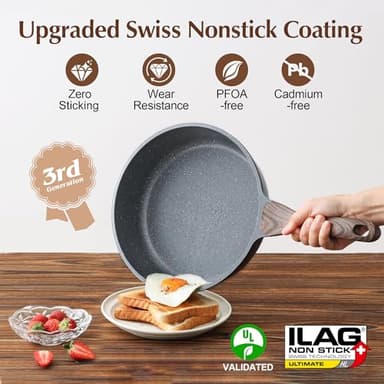 SENSARTE Nonstick Cookware Set 13-Piece, Non Stick Pots and Pans Set with Swiss Granite Coating, Healthy Kitchen Cooking Set, Stay-Cool Handles, PFOA Free - Image 4
