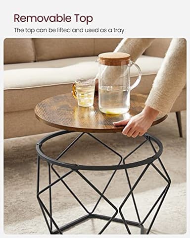 VASAGLE Small Coffee Table Set of 2, Round Coffee Table with Steel Frame, Side End Table for Living Room, Bedroom, Office, Rustic Brown and Ink Black - Image 6