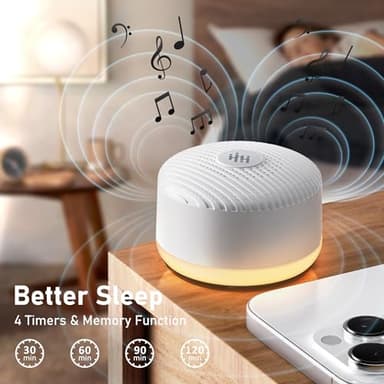 Portable Sound Machine & Night Light, White Noise Sound Machine for Baby & Adults with 12 Selected Sounds - Rechargeable, Memory Function, Timer - Sleep Soother, Home & Travel, White - Image 2