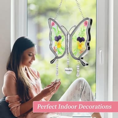 Gifts for Grandma Butterfly Suncatcher with Real Flowers Handmade Butterfly Wind Chime Gift for Grandma Nana Unique Birthday Gifts for Nana Hanging Ornament for Wall Window Garden - Image 5
