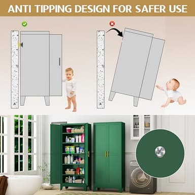 GAIOUS 75.2" Tall Kitchen Food Pantry, Pantry Cabinet with 2 Door and 5 Adjustable Shelves, Green Laundry Room Cabinets, Freestanding Pantry for Kitchen, Study Room, Dining Room and Entryway - Image 6