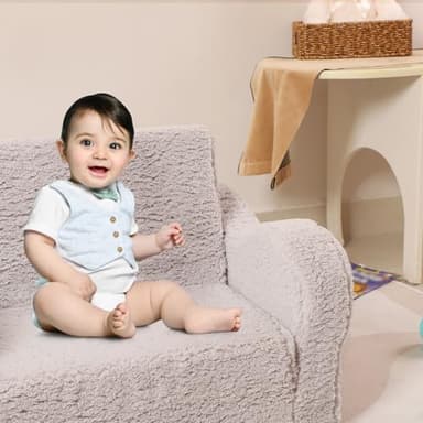 MOMCAYWEX Kids Chairs for Toddler, 2-in-1 Toddler Soft Sherpa Couch Fold Out, Convertible Sofa to Lounger for Girls and Boys, Grey - Image 4