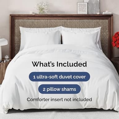 Duvet Cover King Size Set - Extra Soft King Size Duvet Cover 104 x 90 with 2 Pillow Shams - Hotel Luxury, Easy Care and Fade Free with Zipper Closures & Ties - Comfy, Breathable Bedding Set (White) - Image 2