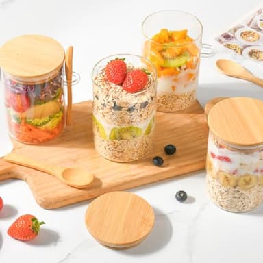 Overnight Oats Containers with Lids,4 Pack 18oz Overnight Oats Jars with Spoons,Salad Meal Prep Jar with Bamboo Lids for Chia Seed Pudding Salad Cereal Coffee Flour,Sourdough Starter Jar for Bread - Image 8