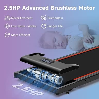 Hartwares Walking Pad Under Desk Treadmill, Portable Mini Treadmill for Home/Office/Small Spaces, 2.5HP Quiet Brushless Walking Jogging Machine with 265 lbs Weight Capacity, Remote & App Control - Image 2