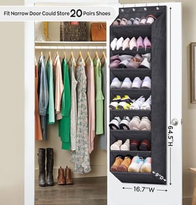 SLEEPING LAMB Over The Door Shoe Organizer for Closet with Large Deep Pockets, Narrow Shoe Rack for Door Hanging Boots Storage, Black - Image 2