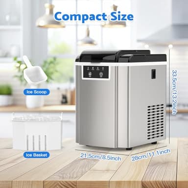 Countertop Ice Makers Machine with Basket and Scoop, 38Lbs/24h Soft Chewable Pellet Ice, One-Click Operation, Nugget Ice Maker for Home, Kitchen, Camping, RV, Office and Party,Sliver - Image 8