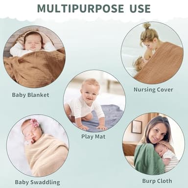 Muslin Swaddle Blankets for Newborn, 2 Pack Breathable Soft Receiving Blanket, Large 41 x 41 inches Swaddle Wrap Burping Clothes, Essentials Infant Shower Items. (Beige & Coffee) - Image 6