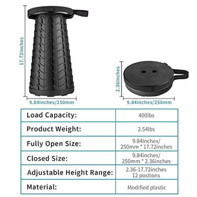 Boreeman Upgraded Folding Stool Lightweight Yet More Sturdy with Load Capacity 400lbs Portable Collapsible Stool for Camping Fishing Hiking BBQ (Black) - Image 2