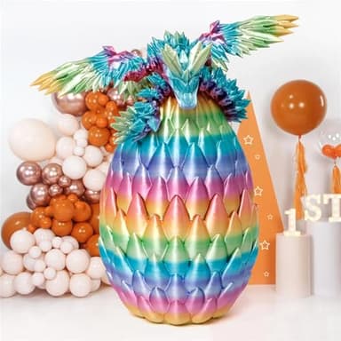Flavery 3D Printed Dragon Egg, 9" Rainbow Flying Dragon in Colorful Eggs, Easter Basket Essentials,Fidget Toy for Birthday Gift, Flexible Desk Figure Decor, Easter Basket Stuffers (Rainbow) - Image 7