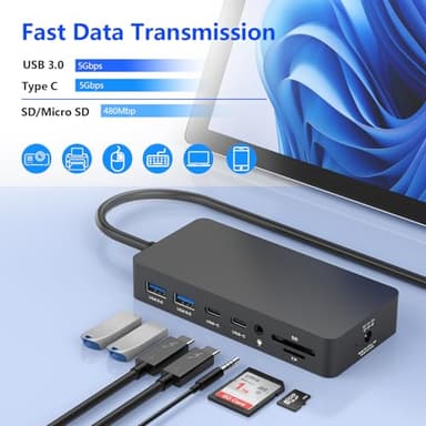 New Microsoft Surface Dock Triple Displays Dual HDMI+VGA with Power Adapter,12 in 1 Surface Docking Station for Microsoft Surface Pro 11/10/9/8/X/7/6/5/4/3,Surface Laptop 7/6/5/4/3/2/1,Surface Book Go - Image 6