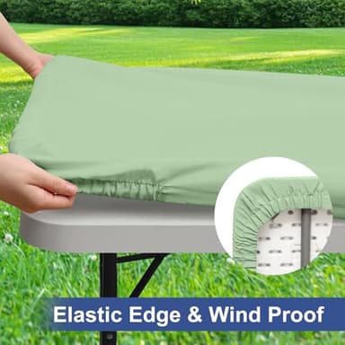 homing 2 Pack Rectangle Table Cloth, Elastic Fitted Fabric Tablecloth Fits for 6 Foot Folding Tables, Washable Table Cover for Picnic, Camping, Indoor & Outdoor (Green, 30" x 72") - Image 3