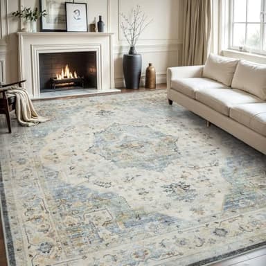 AMOAMI Area Rug - 8x10 Vintage Soft Aqua Rug for Living Room, Bedroom, Dining Room, Office - Non Slip, Washable Carpet - Image 1