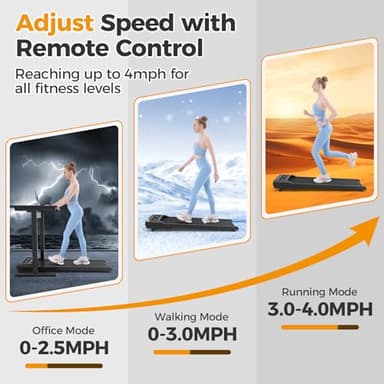 HiFast Walking Pad, Under Desk Treadmill with Incline, 300 Lbs Capacity Portable Treadmills for Home Office, 2 in 1 Mini Desk Treadmill with Remote Control, LED Display Black (Black) - Image 5