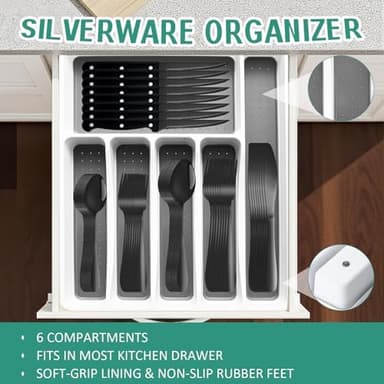 49Pcs Silverware Set with Organizer, Silver Stainless Steel Flatware Set for 8 Cutlery Utensil Sets with Steak Knives, Spoons and Forks Set, Dishwasher Safe - Image 4