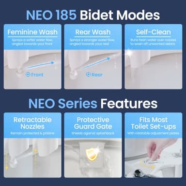 LUXE Bidet NEO 185 - Dual Nozzle, Self-Cleaning, Non-Electric Bidet Attachment for Toilet Seat, Adjustable Water Pressure, Rear & Feminine Wash (White) - Image 4