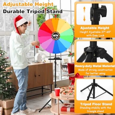GADFISH 24-inch Spinning Prize Wheel, Ajustable 37"-65" Height Spin Doodle Game Spinner, Storable Prize Wheel Spinner with Stand, Wheel of Fortune Game, 14 Colors - Image 5