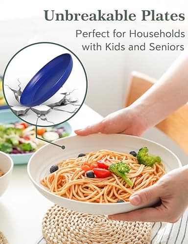GENLGE 10-inch Wheat Straw Reusable Dinner Plates Set of 8, Microwave Dishwasher Safe, BPA Free, Unbreakable, Multicolor - Image 4