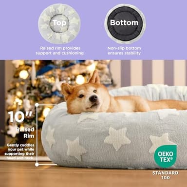 LE SURE Donut Large Dog Bed - Round Cat Beds for Indoor Cats Anti-Anxiety Calming Pet Beds, Washable Cute Modern Beds with Jacquard Shaggy Plush & Anti Slip Bottom, 36 Inch, Galaxy Grey - Image 2