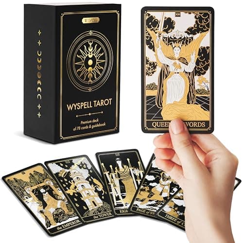 Wyspell Classic Tarot Cards with Guide Book - 78 Gold Cards for Beginners - Black Tarot Decks with Guidebook - Original Cards Deck with Guidebook - Image 1