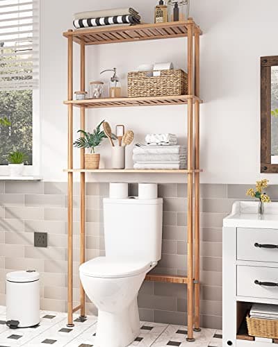 AmazerBath Over The Toilet Storage Shelf Bamboo, 3-Tier Over Toilet Organizer Rack, Freestanding Above Toilet Shelf for Bathroom, Laundry, Space Saver, Natural Color - Image 1