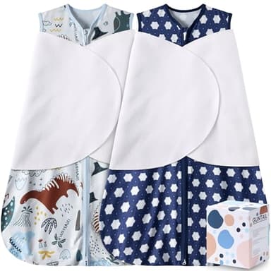 GUNTAIL Newborn Sleep Sack Baby Swaddle,3-Way Adjustable Wearable Blanket,100% Rayon Cotton Swaddling sleeping bag. (Dinosaur&Hexagon, 0-3 Months) - Image 1