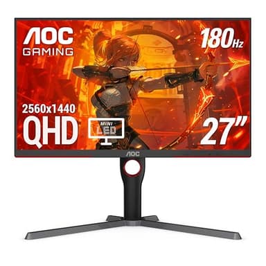 AOC Q27G3XMN 27" QHD Gaming Monitor, 2560x1440, Mini LED, 180Hz 1ms GtG, HDR 1000, sRGB137.5%, HDMI 2.0 x 1, DisplayPort 1.4 x1, Adaptive Sync, 3-Year Zero-Bright-dot - Image 1
